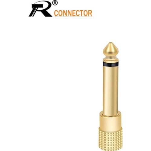 R Connector 1pc MONO jack 6.35 Microphone plug audio connector 6.35mm male plug to jack 3.5mm mono female socket Gold plated