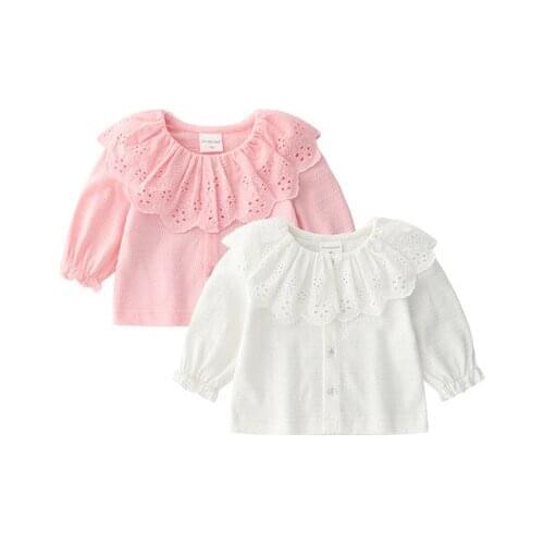 Baby Girl Solid Shirt 2020 Spring Autumn Kids Long Sleeve Cute Turn Down Collar Lace Blouse Toddler Girls Lovely Tee Shirts 0-1Y