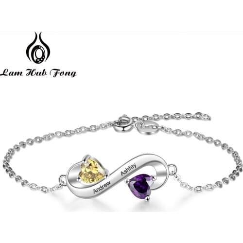 925 Sterling Silver Infinity Bracelet Personalized Name Birthstone Bracelet Custom Charm Bracelet Fine Jewelry (Lam Hub Fong)