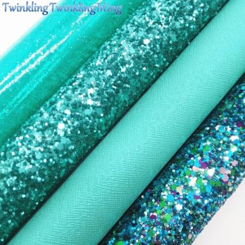 BLUE Glitter Fabric, See Through PVC, Faux Leather Fabric, Synthetic Leather Sheets For Bows A4 8"x11" Twinkling Ming XM212