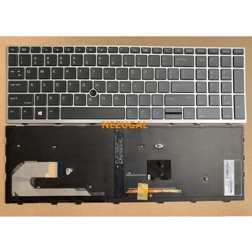US backlit Replacement Keyboard for HP EliteBook 850 G5 755 G5 850 G6 ZBook 15u G5 Laptop Silver Frame backlight