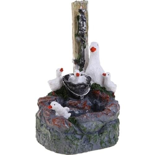 Animal Squirrel Duck Garden Statue with Solar Lights Waterfall Fountain Resin Figurine Ornament Outdoor Decorations