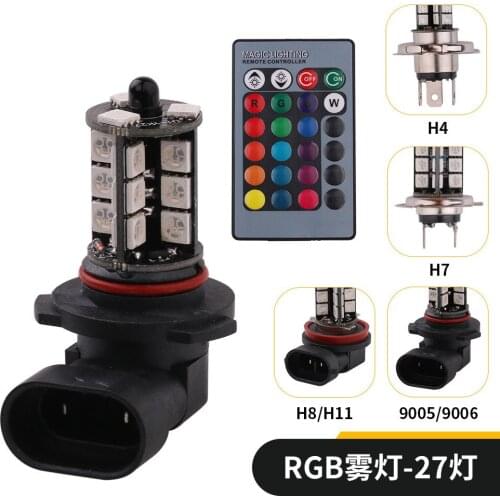 2pcs H4 LED RGB Remote Control Car Headlight H7 H8 H11 DRL Flash Fog Light Bulb 9005 9006 RGB Headlamp Atmosphere Decor Lamp Kit