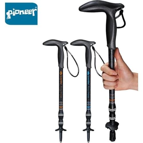 PIONEER T-handle Walking Trekking Stick Poles Carbon Fiber Telescopic Quick Lock Sticks 49cm-100cm