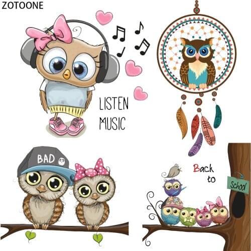 ZOTOONE Cute Owls Iron on Cartoon Patches Diy Patch for Child T-shirt Dresses Sweater Thermal Transfer Patch Clothing Heat Press