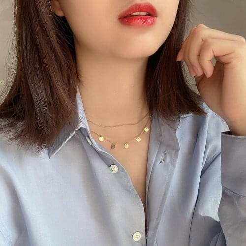 Japanese-style 925 Sterling Double Layer Necklace Simple Non-mainstream CHIC Online Celebrity Circle Sequin Snake Bone chains