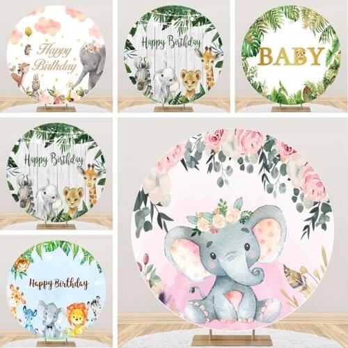 Yeele Newborn Baby Shower Girl Round Elasticity Backdrop Circle Elephant Safari Party Photography Background For Photo Studio