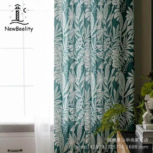 Green Nordic American Blackout Window Curtain Light Luxury Cotton and Linen Printed Curtains for Living Room Bedroom