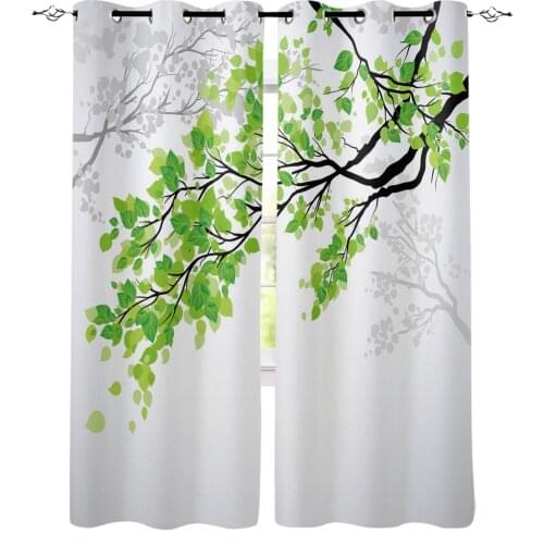 Plant Branch Green Leaves Curtains For Living Room Modern Window Curtains For Bedroom Curtains Drapes Blinds