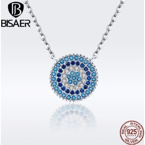 925 Sterling Silver Bohemia Lucky Blue Eye Necklace Women Round Crystal Guardian Gods Eye Necklaces Pendants Jewelry ECN099