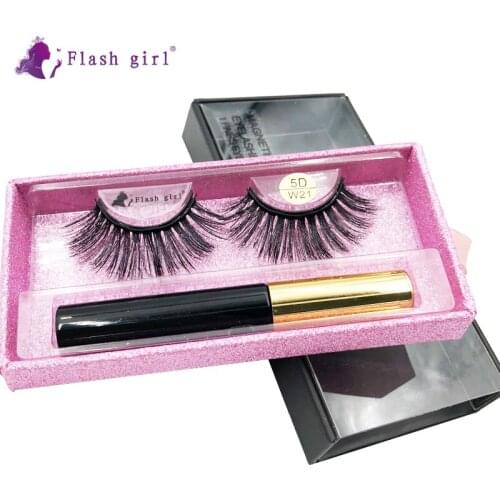 1 Pair 5D Mink Natural Curl False Eyelashes Magnetic Eyelashes With Liquid Eyeliner Set For Beauty Makeup W21