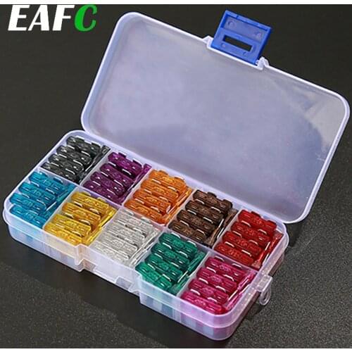 100pcs 50pcs Car Fuse Assortment Set Profile Middle Size Blade Type Fuse Auto Car Truck 2-35A Fuse with Box Clip