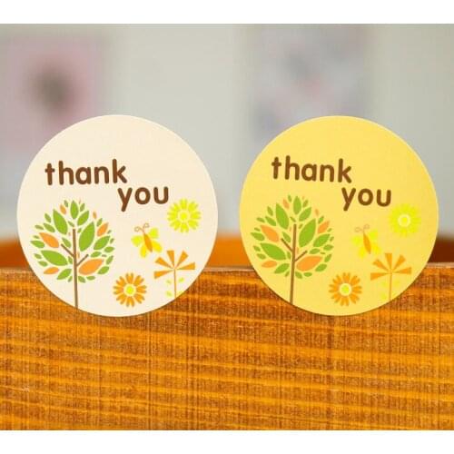 102pcs Kraft Paper Seal Sticker Round Label Flower Thank you Sticker Baking Gift Box Decorative Seal Dia. 3.5cm