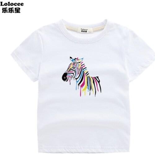 2021 Summer Rainbow Painted Zebra T-shirt For Toddler Girls Cotton Tops Fashion Clothing