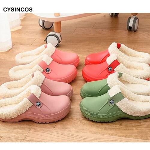 2021 Winter Waterproof Slippers Women Men Winter Shoes Plush Warm Flat Home Shoes Woman Soft Comfort Female Shoes Clogs Slippers