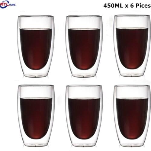 6 Pieces Double Wall Glass Cup Water Bottle Coffee Cup Set Heat-Resistant Handmade Beer Mug Tea Whiskey Glass Cups