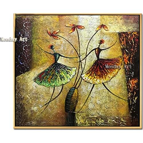 Handmade Abstract Portrait Figure Knife Oil Painting on Canvas Handpainted Girl dance Art Picture for bedroom office decoration