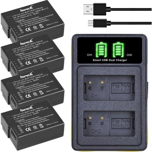 4Pcs DMW-BLC12 BLC12E DMW BLC12 Batteries + LED USB Dual Charger for Panasonic Lumix FZ1000 FZ200 FZ300 G5 G6 G7 GH2 GX8