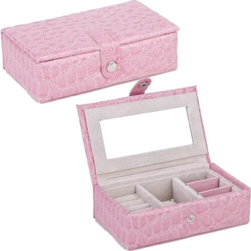 B Case Jewelry Box Portable Storage Organizer Earring Holder Mirror Women Necklace Display Travel Rings Case Pink Color