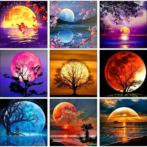 ARMYQZ 5D diamond painting square landscape DIY full diamond moon tree embroidery kit mosaic home decoration gift set