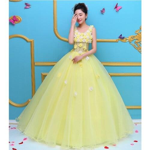 100%real light yellow tutu flowers ball gown medieval dress Renaissance gown queen Victorian Belle Ball gown/can customs size