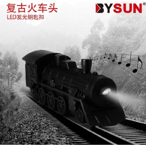 FREE SHIPPING by FEDEX 100pcs/lot Wholesale 2014 Newest Vintage Locomotive Flashlight Keychain LED Train Keyrings with Sound