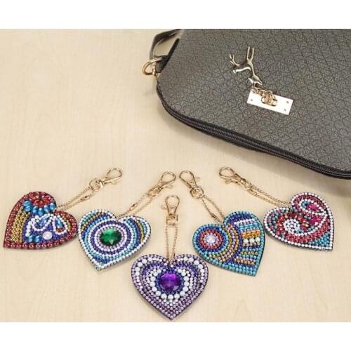 5pcs/set DIY Love Heart Full Drill Special Shaped Diamond Painting Keychain Cross Stitch Women Girl Bag Jewelry Handmake Gifts
