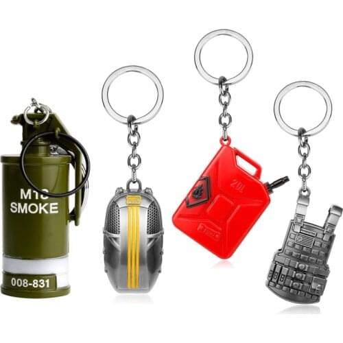 PUBG Cosplay Costume Keychain Helmet Aircraft Airplane Alloy Model Key Chains llaveros Fuel M18 SMOKE Pendant Necklace