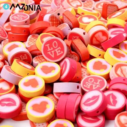 10pcs/Lot 15mm Mixed Heart Polymer Clay Beads Love Red Lips Spacer Loose Beads For Jewelry Making Diy Bracelet Accessories