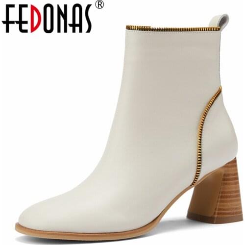 FEDONAS Fashion Zipper Women Ankle Boots High Quality Genuine Leather High Heels Office Lady Concise Autumn Winter Shoes Woman