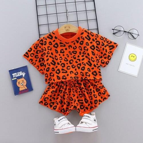 New Kids Childrens Clothing Casual Clothing Sets Leopard Pattern Children Clothing Sets T-Shirt+Shorts Baby Girls Clothes 1-5 Y