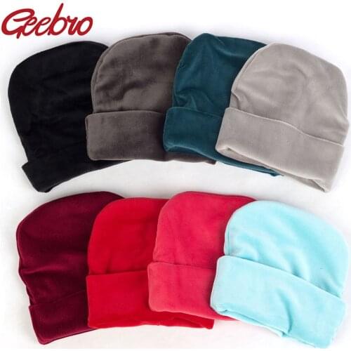Geebro New Winter Thick Warm Velvet Beanies Hats For Newborn Baby Boys Girls Soft Cotton Toddler Infant Toddlers Soft Solid Caps