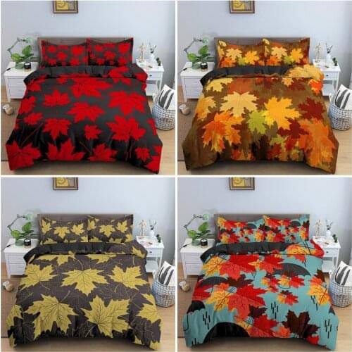 Colorful Maple Leaves Pattern Bedding Set Bedclothes Autumn Scenery Quilt Cover Microfiber Luxury Home Textile Single King Queen