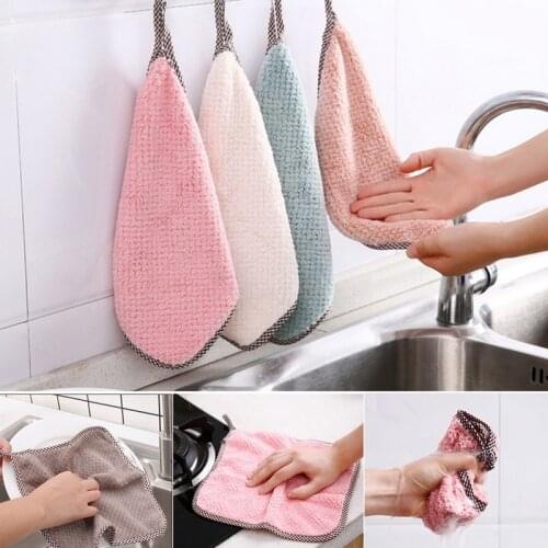 Kitchen Coral Velvet Dish Towel Rag Non-Stick Oil Dish Cloth Double-Sided Absorbent Thickening Scouring Pad Kitchen Accessories