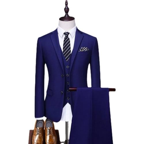 Jackets+Vest+Pants) Tuxedo Mens pure cotton business Blazers/Man slim fit three-piece casual suit/Fashion groom dress S-5XL