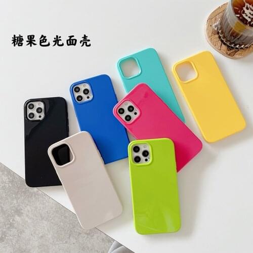 Cute Glossy Candy Silicon Phone Case For iPhone 12 Mini 11 Pro XS Max XR X 6 7 8 Plus SE 2020 Soft TPU Clear Back Cover Coques