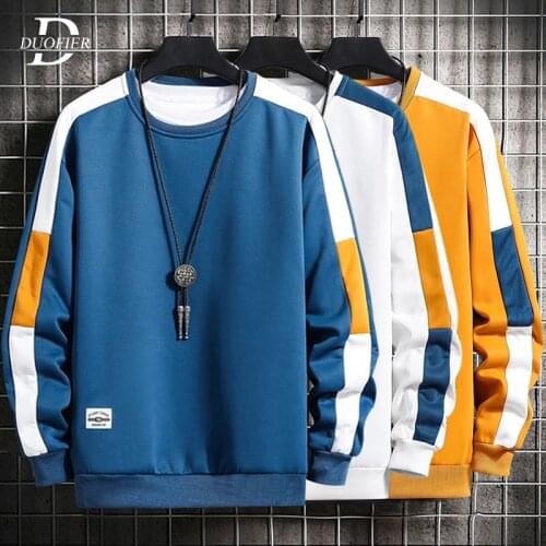 2021 Autumn Casual Sweatshirts Men Patchwork Harajuku Hoodies Long Sleeve Mens Sweatshirt Pullover O-Neck Hip Hop Street Clothes