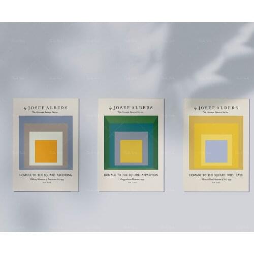 Josef Albers Set of Three Prints, Minimal Print Set, Boho Poster Set, Bauhaus Wall Art