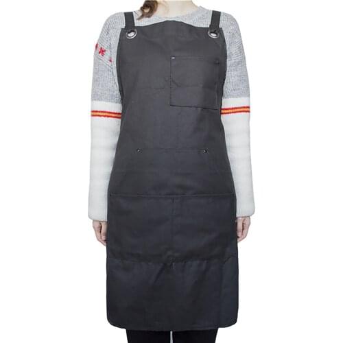 New Fashion Unisex Work Apron For Men Canvas Black Apron Bib Adjustable Cooking Kitchen Aprons For Woman With Tool Pockets