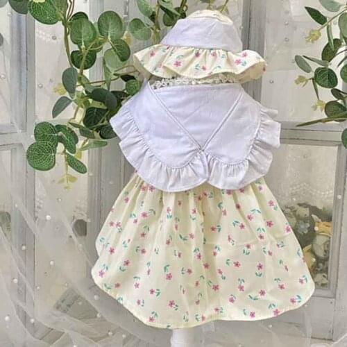 Chihuahua Clothes Summer Dog Dress + Hat Puppy Apparel Yorkshire Pomeranian Shih Tzu maltese Poodle Bichon Schnauzer Clothing XS