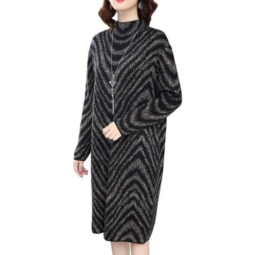 Autumn and winter new temperament womens large size loose thin wavy half-high collar bottoming knit sweater dress AL181129