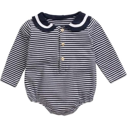 Autumn Baby Clothes Navy Collar Long Sleeve Striped Jumpsuit Active Unisex bodysuit toddler baby boy Outfits Cotton Infant sets