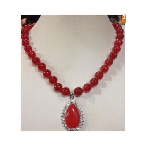Grade latest AAA NEW 8mm Red gem Round Beads Gems Pendant Necklace 18" Factory Wholesale price Women Giftword Jewelry