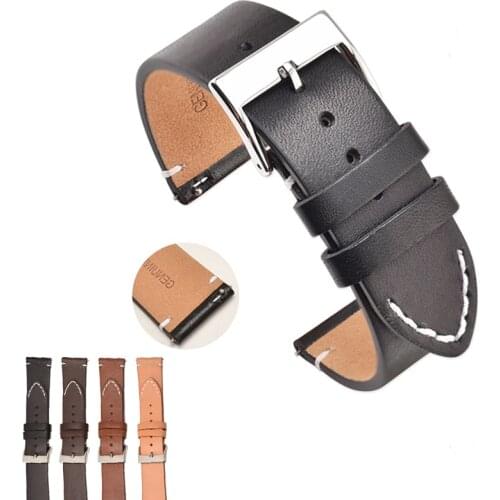 Genuine Leather Watchband Black Dark Brown Women Men Cowhide Watch Band Strap Belt 12mm 14mm 16mm 18mm 20mm 22mm 24mm