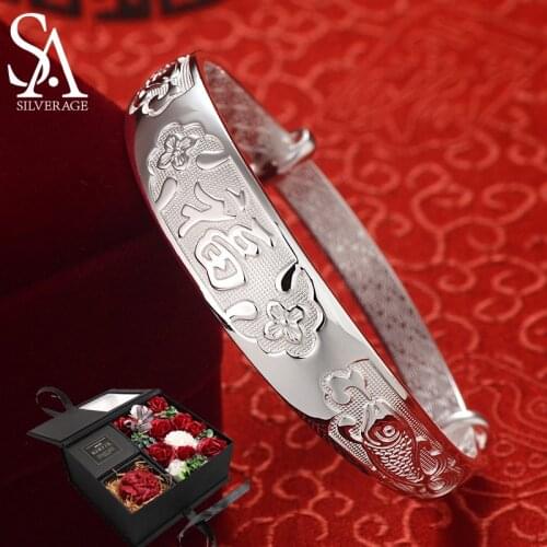 SA SILVERAGE S999 for Mother Old Man Elder and Daughter Birthday Luxury Jewelry 33g Pisces Blessing Sterling Silver Bracelet