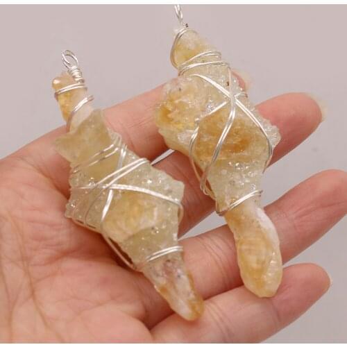 Natural Gem Irregular Yellow Crystal Bud Wrapped Silver Pendant DIY Necklace Sweater Chain Jewelry Accessories Making 30x75mm