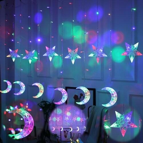 220V EU LED Star Moon Christmas Garlands String Fairy Lights Curtain Lights Outdoor For Xmas Party Garden Wedding Decorations