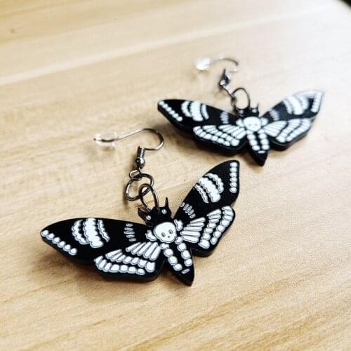 Women Fashion Black Dark Earing Skull Moth Insect Butterfly Acrylic Earrings Girls Exaggerated Unique Dangle Earrings