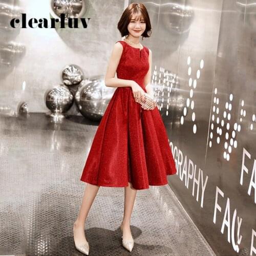 Sleeveless Women Party Dresses DR302 Lace Up A-Line Vestidos De Fiesta Burgundy Sparkling Prom Dress O-Neck Formal Gowns 2020