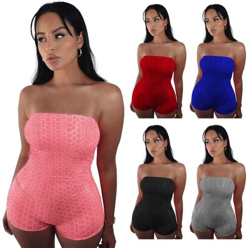 Wrap off shoulder Playsuit Bodycon Rompers for Women Sleeveless Short Jumpsuit Sport One Piece Overall Fitness Outfit